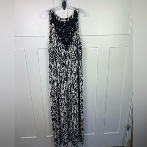 Soma XL Tall Long Maxi Dress Black White Ikat Crochet Lace